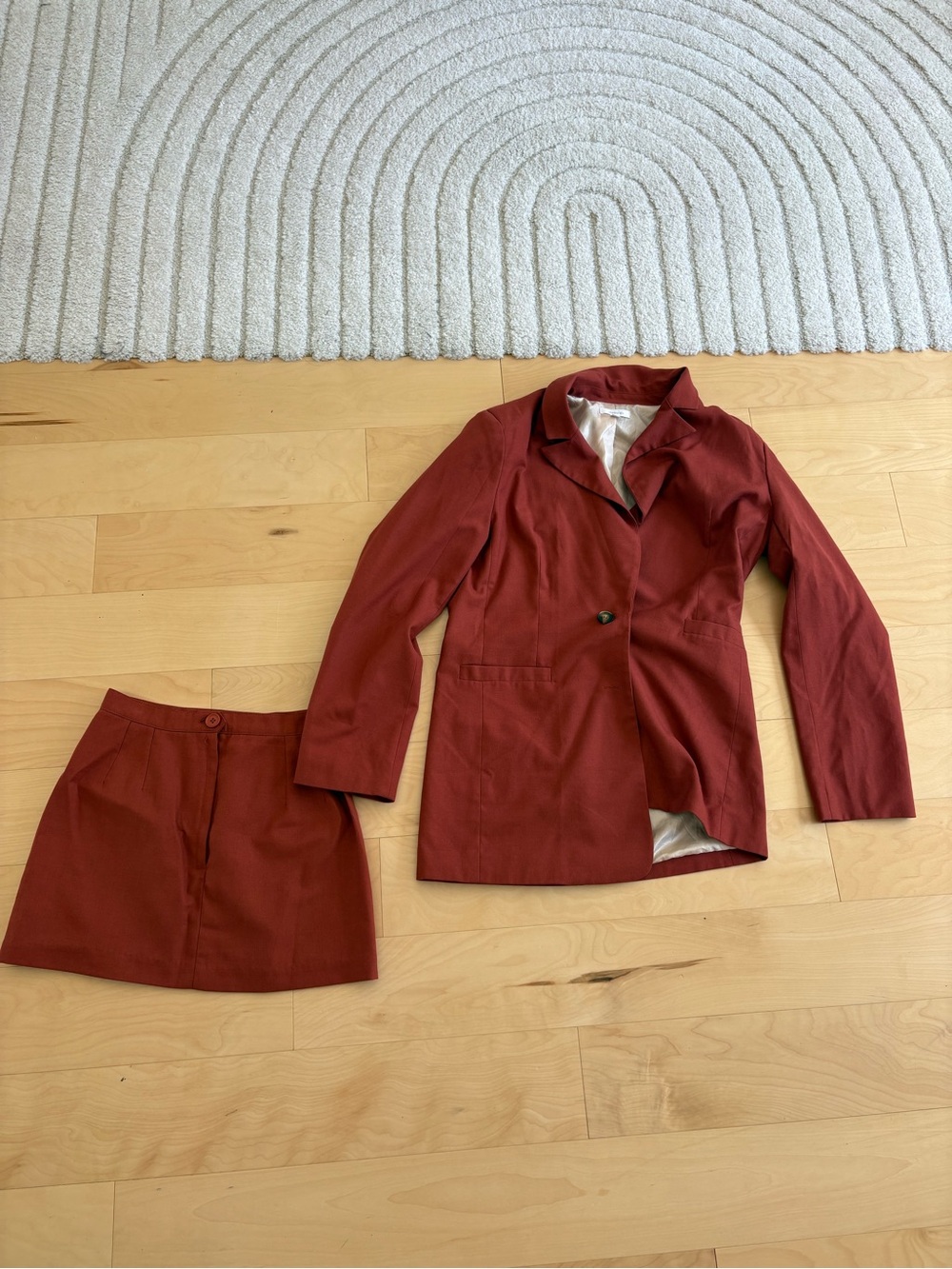 Women's Rust Red Blazer & Skirt Set